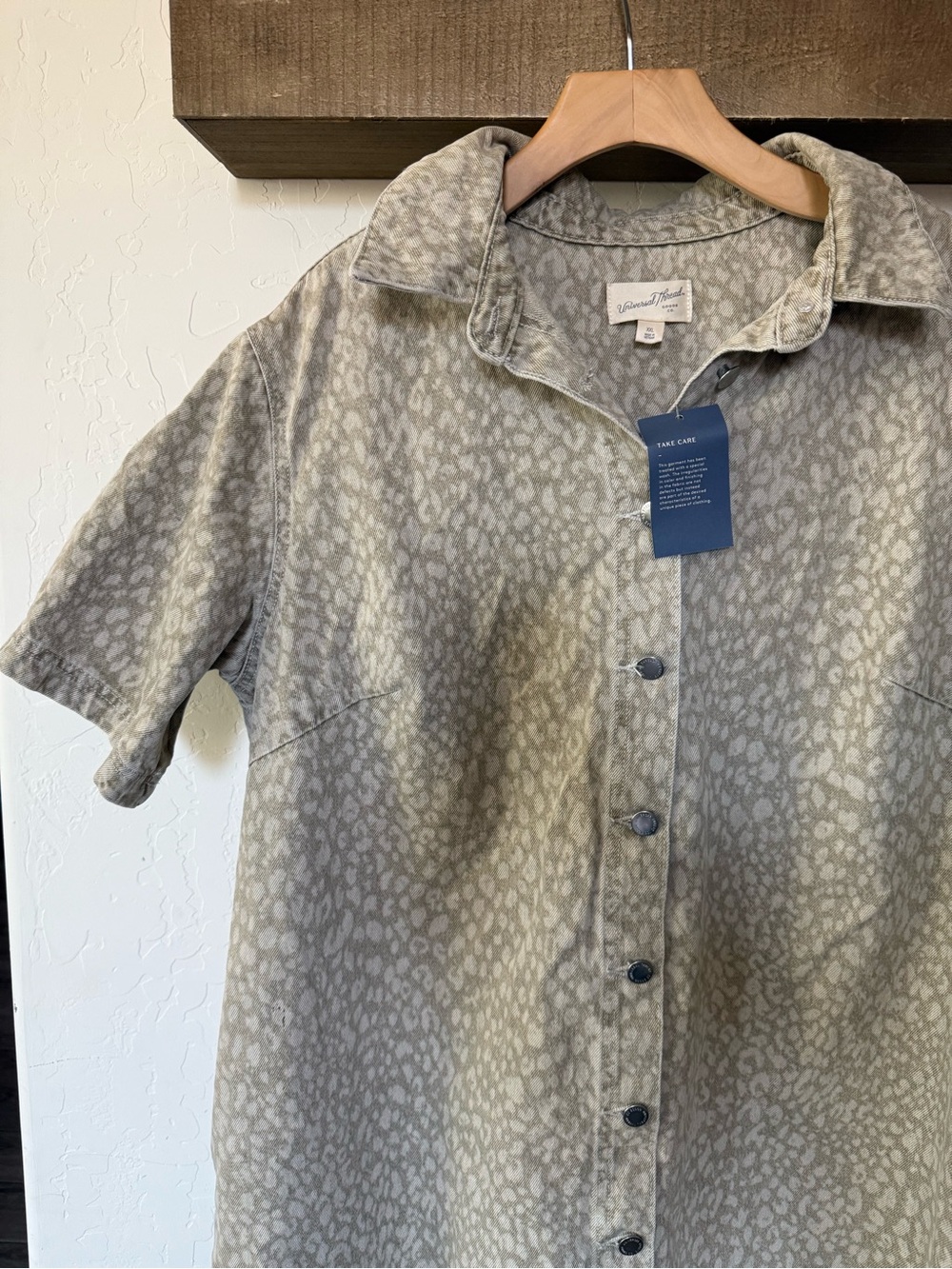 Universal Thread|Olive cream Leopard print denim button down shirt dress•••NWT - Picture 8 of 15